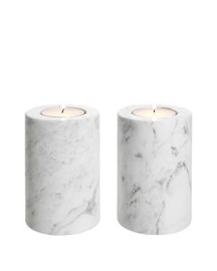 Tobor Small White Marble Tealight Holders - Set of 2