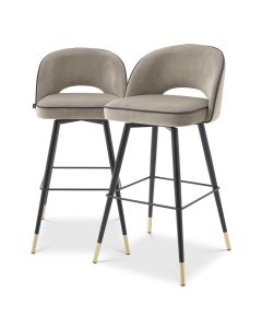 Cliff Savona Greige Velvet Bar Stool - Set of 2