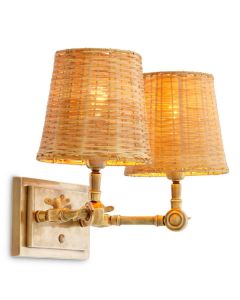 Wentworth Rattan & Antique Brass Double Wall Lamp
