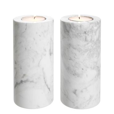 Tobor Large White Marble Tealight Holder - Set of 2