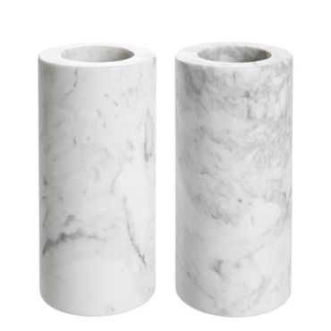 Tobor Large White Marble Tealight Holder - Set of 2 
