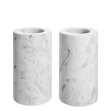 Tobor Medium White Marble Tealight Holder - Set of 2 