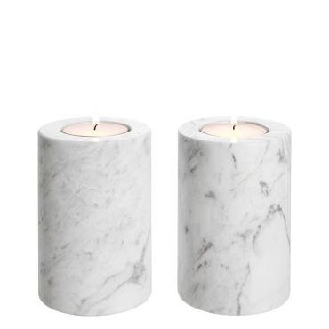 Tobor Small White Marble Tealight Holder - Set of 2
