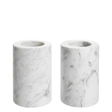 Tobor Small White Marble Tealight Holders - Set of 2