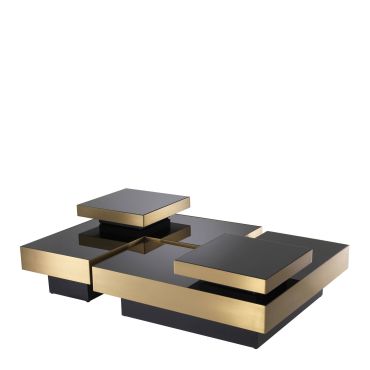 Nio Brushed Brass & Black Glass Coffee Table - Set of 4