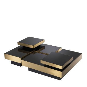 Nio Brushed Brass & Black Glass Coffee Table - Set of 4 