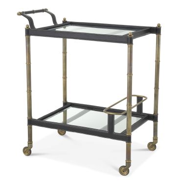Princess Vintage Brass & Black Leather Bar Cart