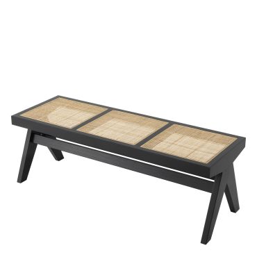 Arnaud Black Bench with Rattan Cane Seat