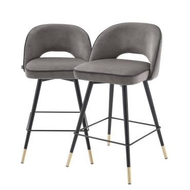 Cliff Savona Grey Velvet Counter Stool - Set of 2