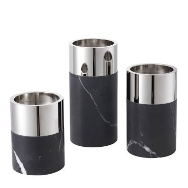 Sierra Black Marble & Nickel Candle Holder - Set of 3