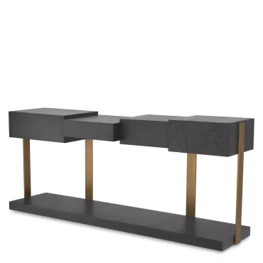 Nerone Charcoal Grey Oak & Brushed Brass Console Table