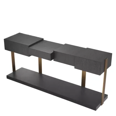 Nerone Charcoal Grey Oak & Brushed Brass Console Table