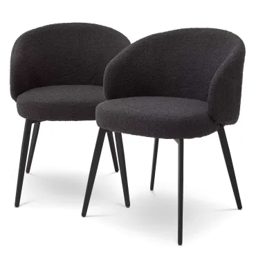 Lloyd Boucle Black Dining Chair - Set of 2 with Arms
