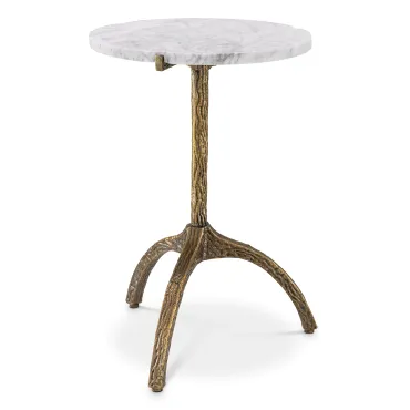 Cortina Oval Vintage Brass & White Marble Side Table