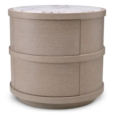 Cabana Round Washed Oak & Bianco Lilac Marble Bedside Table 