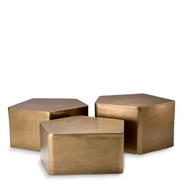 Veenazza Vintage Brass Coffee Table - Set of 3