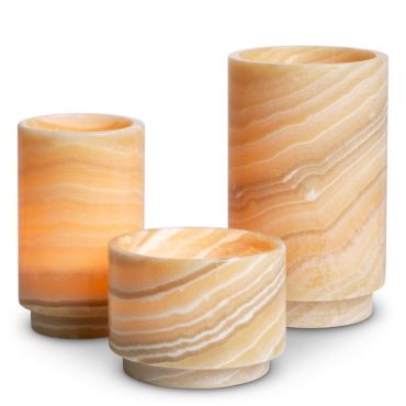 Leonidas Yellow Onyx Tealight Holder Set Of 3
