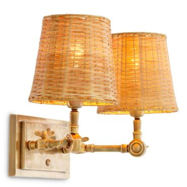 Wentworth Rattan & Antique Brass Double Wall Lamp