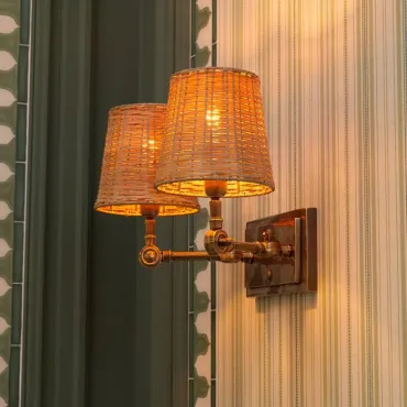 Wentworth Rattan & Antique Brass Double Wall Lamp