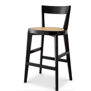Alvear Classic Black & Rattan Bar Stool