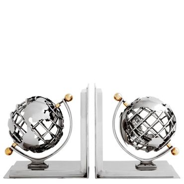 Globe Nickel & Brass Bookend Side of 2