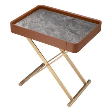 Monarch Brushed Brass & Tan Leather Butler Tray
