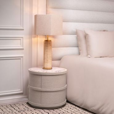 Cabana Round Washed Oak & Bianco Lilac Marble Bedside Table 
