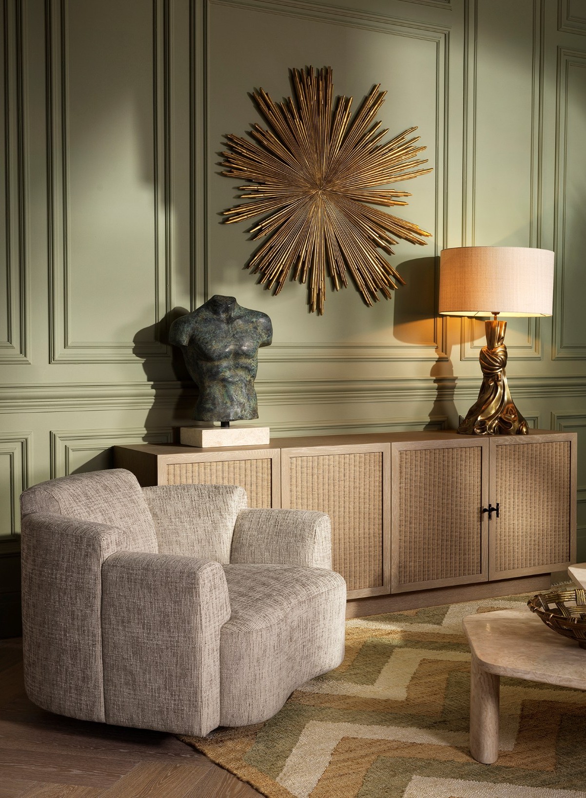 Marbella Creststone Beige Swivel Chair | James Said 